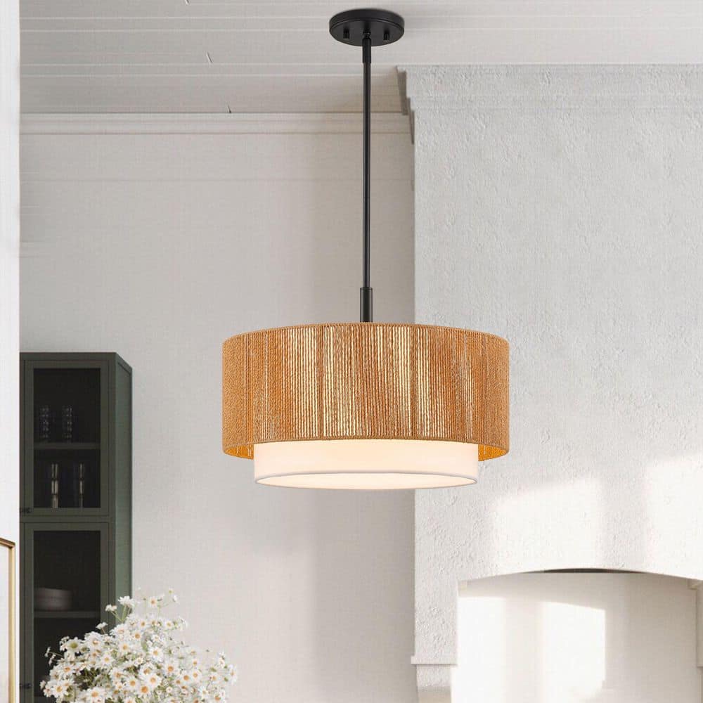 1-Light Black Pendant Light with Rattan Shade and Fabric Shade price history on PriceWatchPro