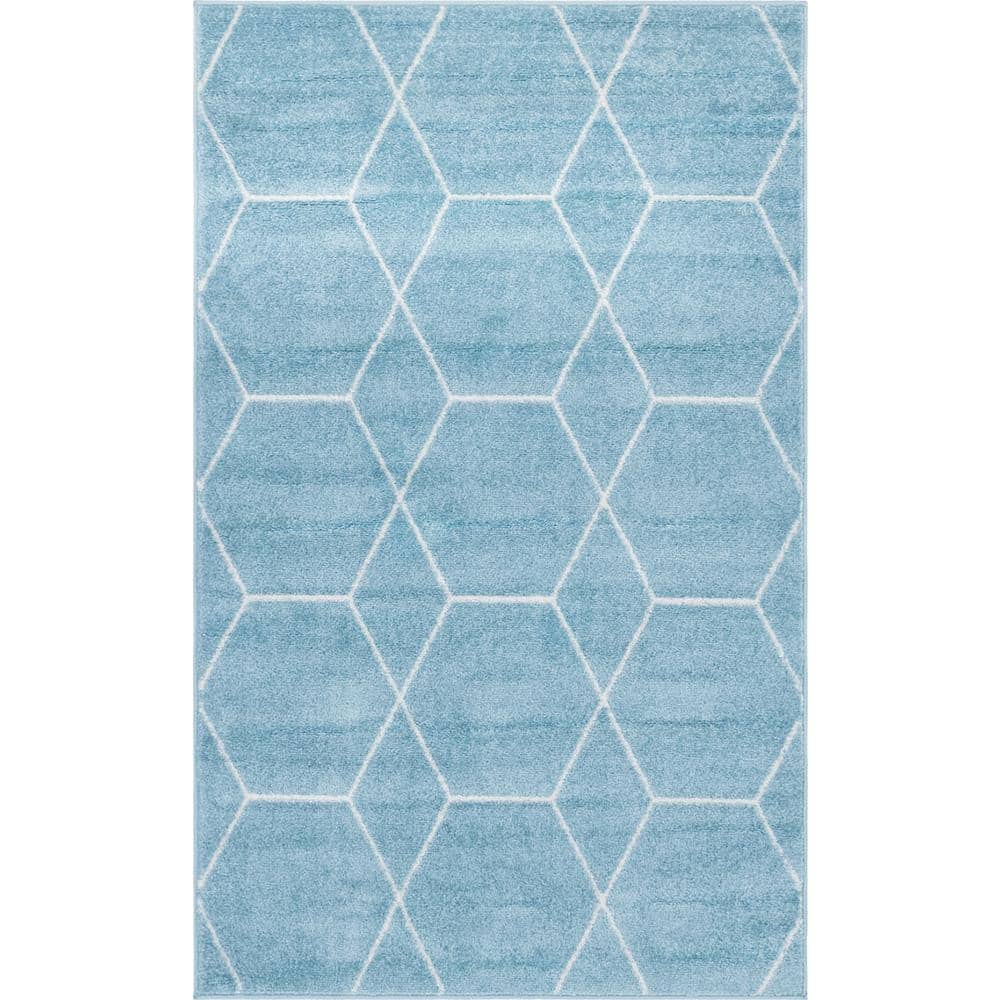 Light Blue Synthetic Trellis Geometric Area Rug 3' x 5'