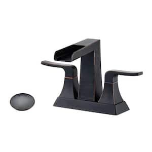 4 in. Center set Double Handle Mid Arc Bathroom Faucet with Drain Kit Included in Oil Rubbed Bronze