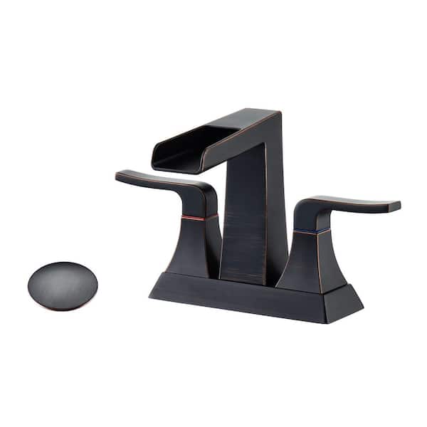 Staykiwi 4 in. Center set Double Handle Mid Arc Bathroom Faucet with Drain Kit Included in Oil Rubbed Bronze