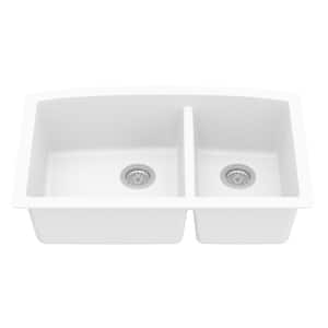 Undermount Quartz Composite 32 in. 60/40 Double Bowl Kitchen Sink in White