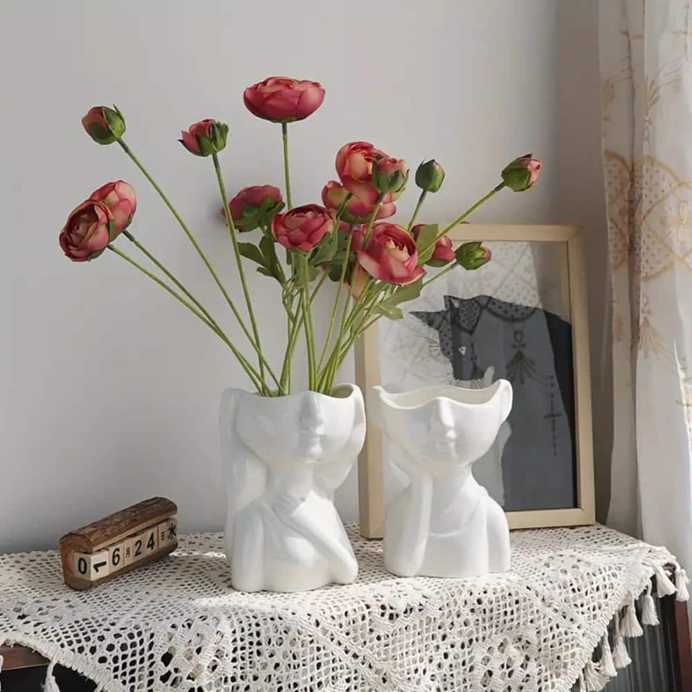 White Ceramic Face Bud Vase for Table Decor