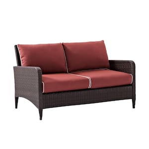 Kiawah Wicker Outdoor Loveseat with Sangria Cushions