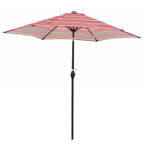 Unbranded 9 ft. Patio Market Table Umbrella with Push Button Tilt and Crank in Red Stripes