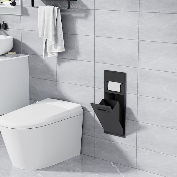 Simple Project 8 in. W x 20 in. H x 5.5 in. D.Stainless Steel Shower Niche with Built-in Trash Can Niche in Black