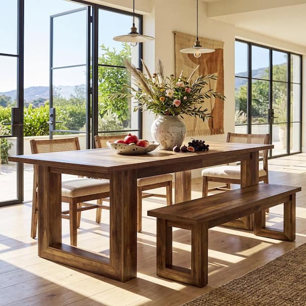 Roesler Brown Wood 63 in. Sled Rectangle Dining Table, Farmhouse Rustic Dining Table for 6-8 (Only Table)