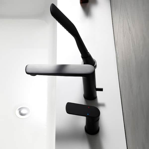 8 in. Widespread Single Handle Mid Arc Bathroom Faucet with Hand Shower Included in Black