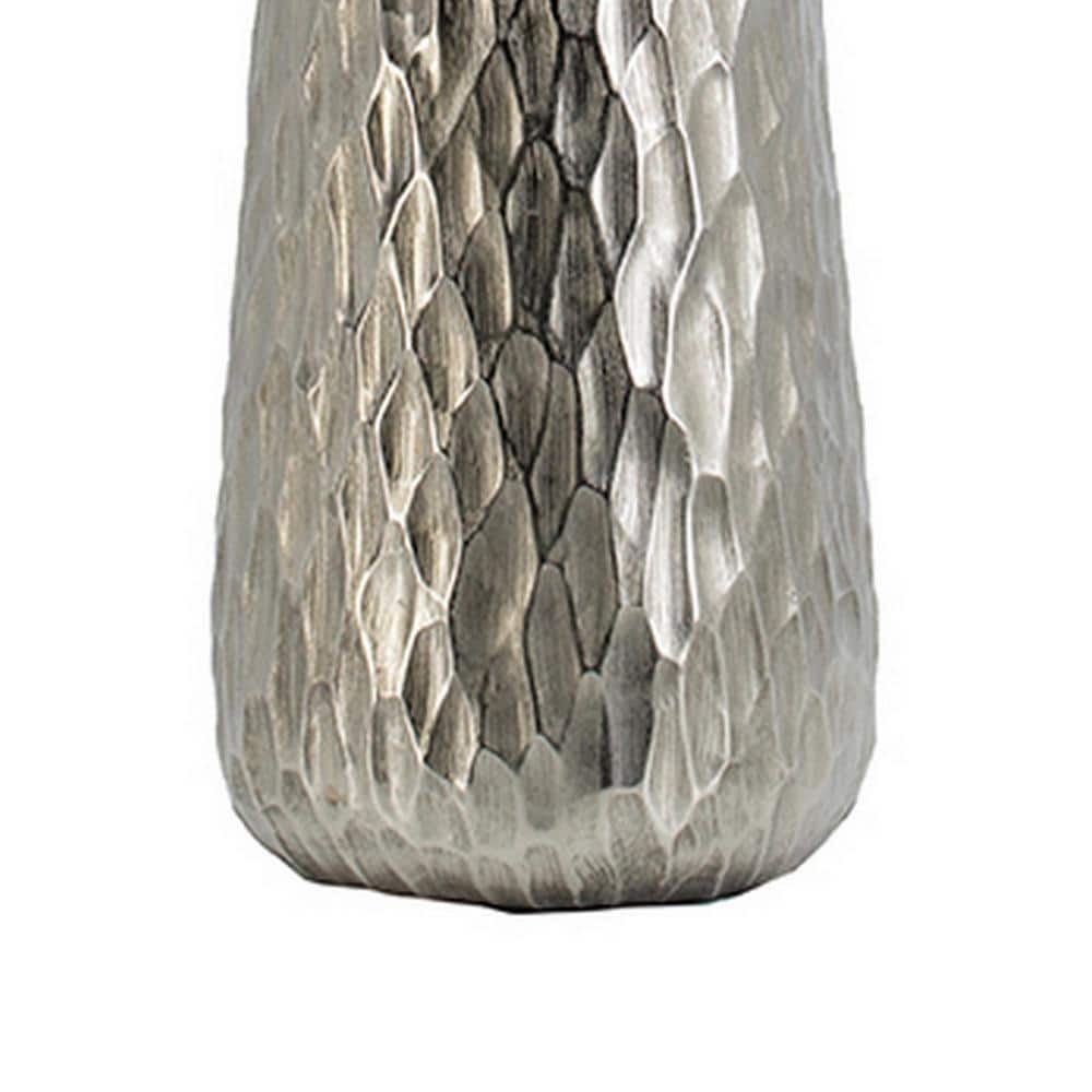 23-Inch Silver Diamond Textured Aluminum Tapered Vase