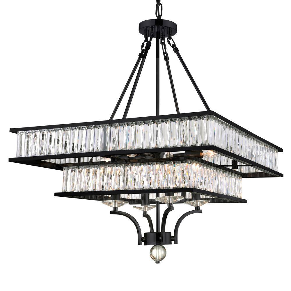 Shalia 8-Light Black Metal Chandelier with Crystal Accents