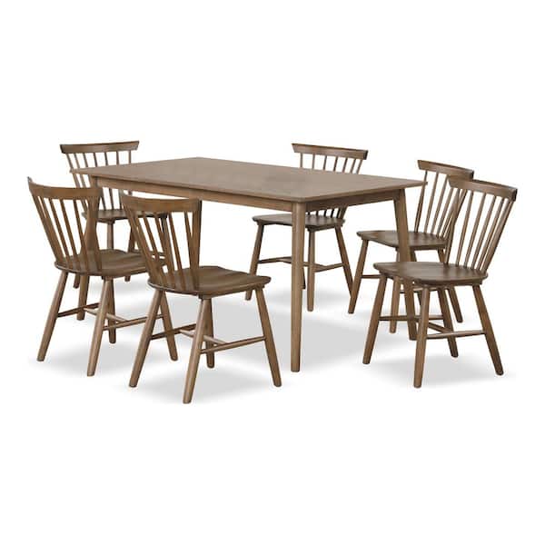 Everoa 7-Piece Rectangle Walnut Wood Top Dining Table Set (Seats 6)