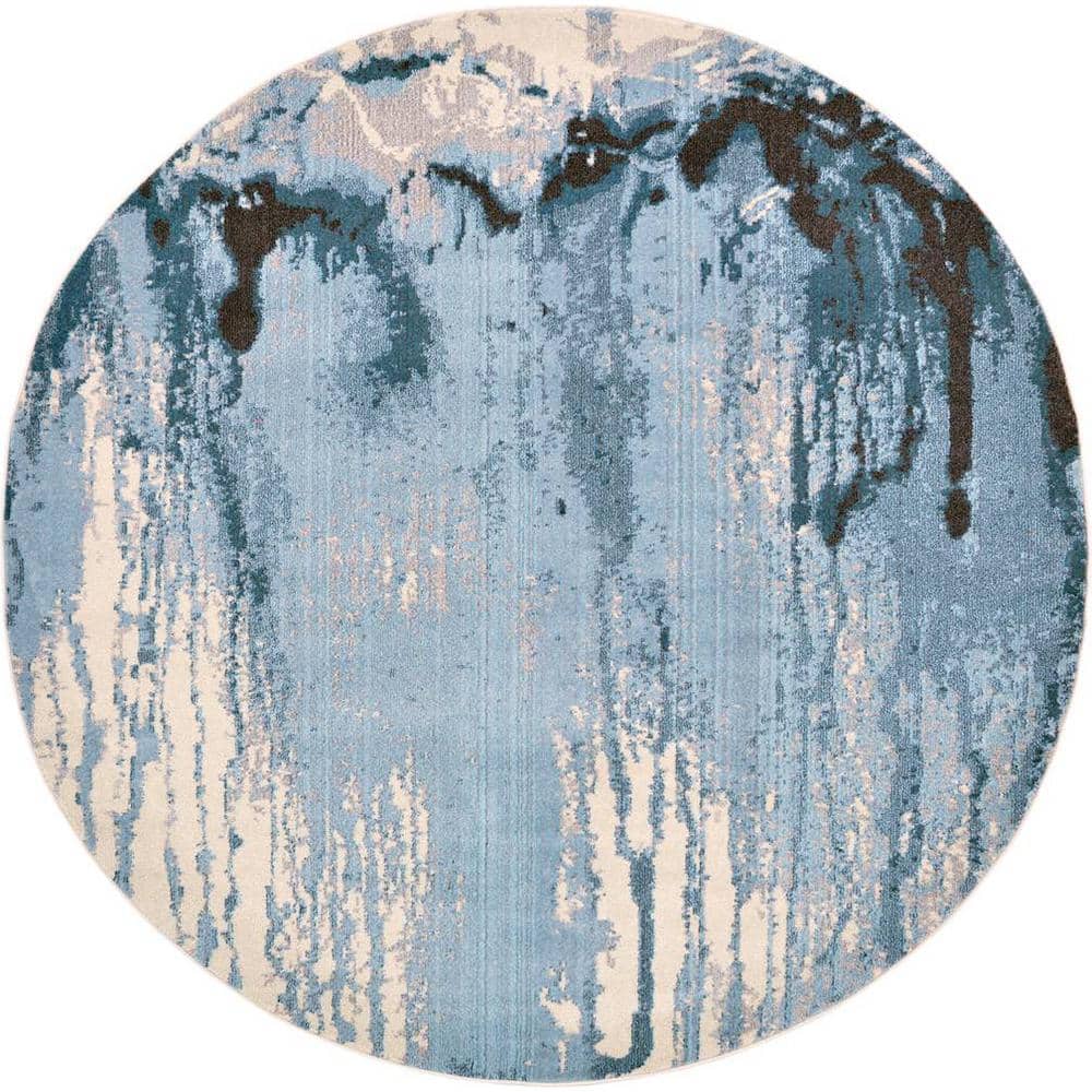 Unique Loom Estrella Sebastia Light Blue 8' 0 x 8' 0 Round Rug 3119804 The Home Depot