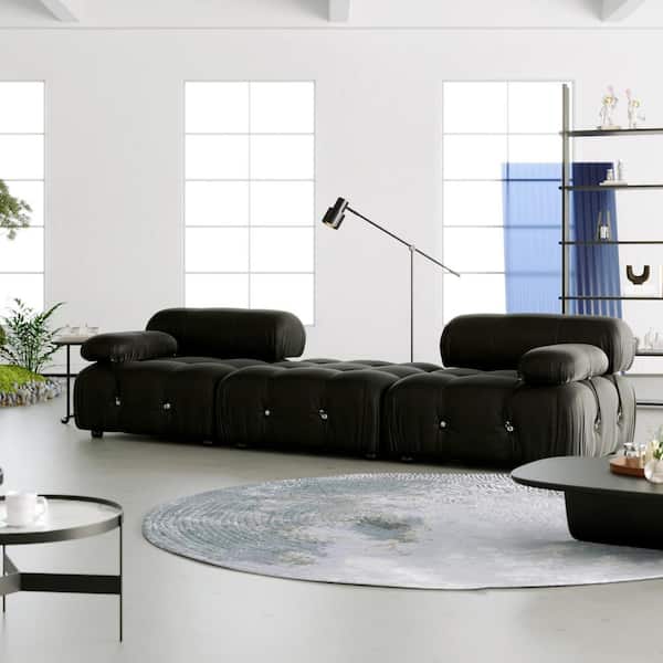 103.95 in. Free Combination Minimalist Sofa Convertible Modular Reversible 3 Seater Velvet Couch and Ottoman, Black