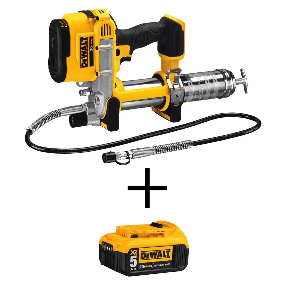 DEWALT 20V MAX Cordless 10,000 PSI Variable Speed Grease Gun and (1) 20V MAX XR Premium Lithium-Ion 5.0Ah Battery -  DCGG571BW205