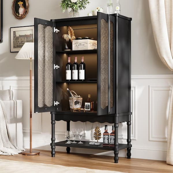 Black 34.6 in. Display Cabinet with China Cabinet, Accent Storage Cabinet, Garage Cabinet, Bookcase, Food Pantry