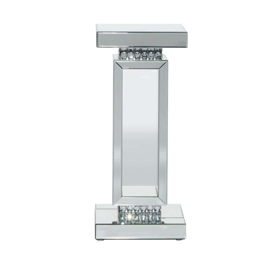 Elegant Silver Mirrored Square Pedestal Accent Table