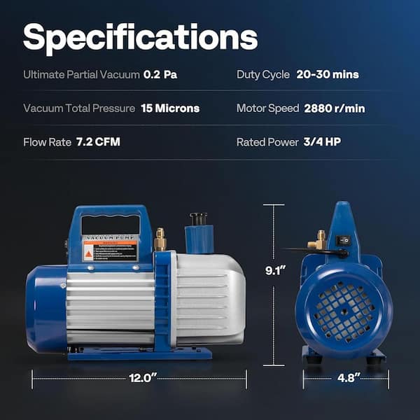 VIVOHOME 110-Volt 3/4 HP 7.2CFM 2 Stage HVAC Vacuum Pump and 4 Way