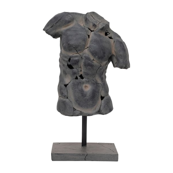 Liv & Skye Brown 15 in. x 25 in. Resin Cracked Man Torso Decorative Sculpture