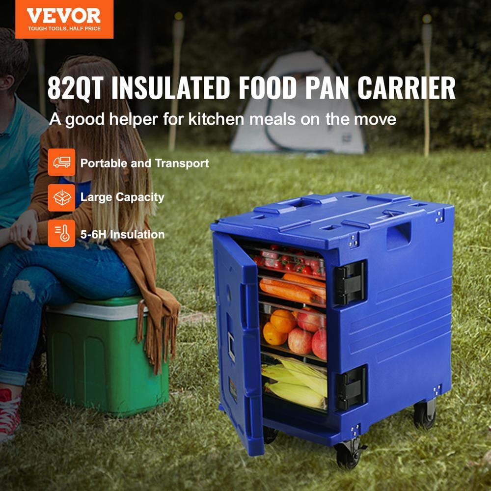 Blue 95 Qt Insulated Food Pan Carrier with Wheels