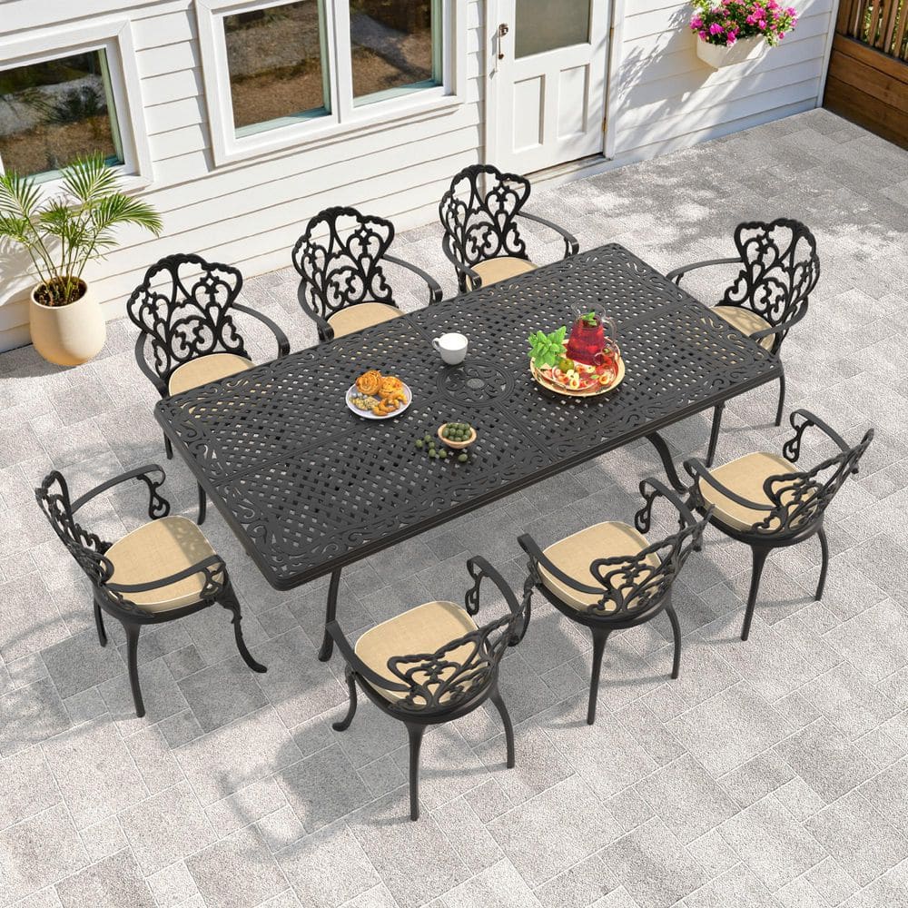 Willit Lily Black 9-Piece Cast Aluminum Outdoor Dining Set with