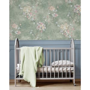Green Smoke Floral Blossom Vinyl Peel and Stick Wallpaper Roll (40.5 sq. ft.)