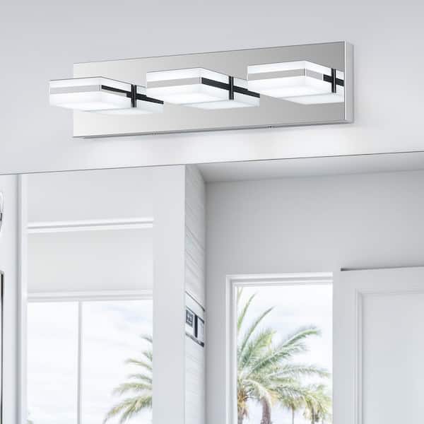 18 in. 3-Light Chrome 3CCT Adjustable Modern LED Vanity Light with Memory Function Rotatable Shades