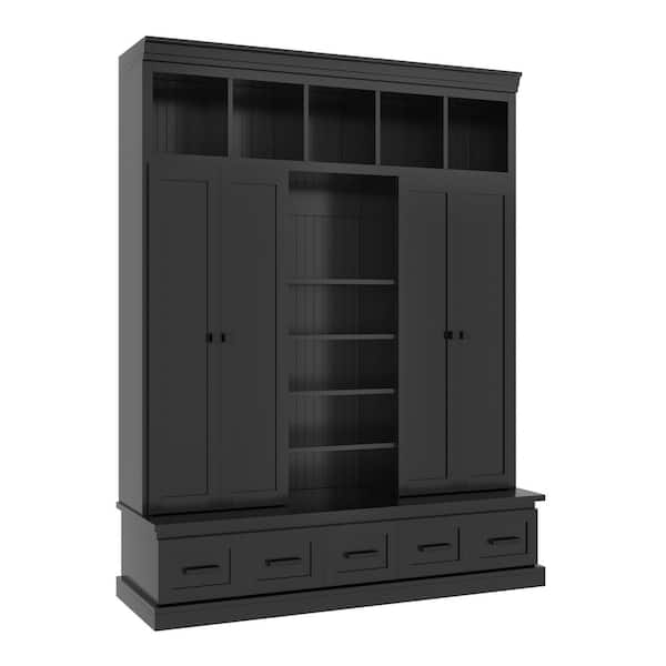 Harper & Bright Designs Black 78.7 in. H Entryway 4-Door Hall Tree