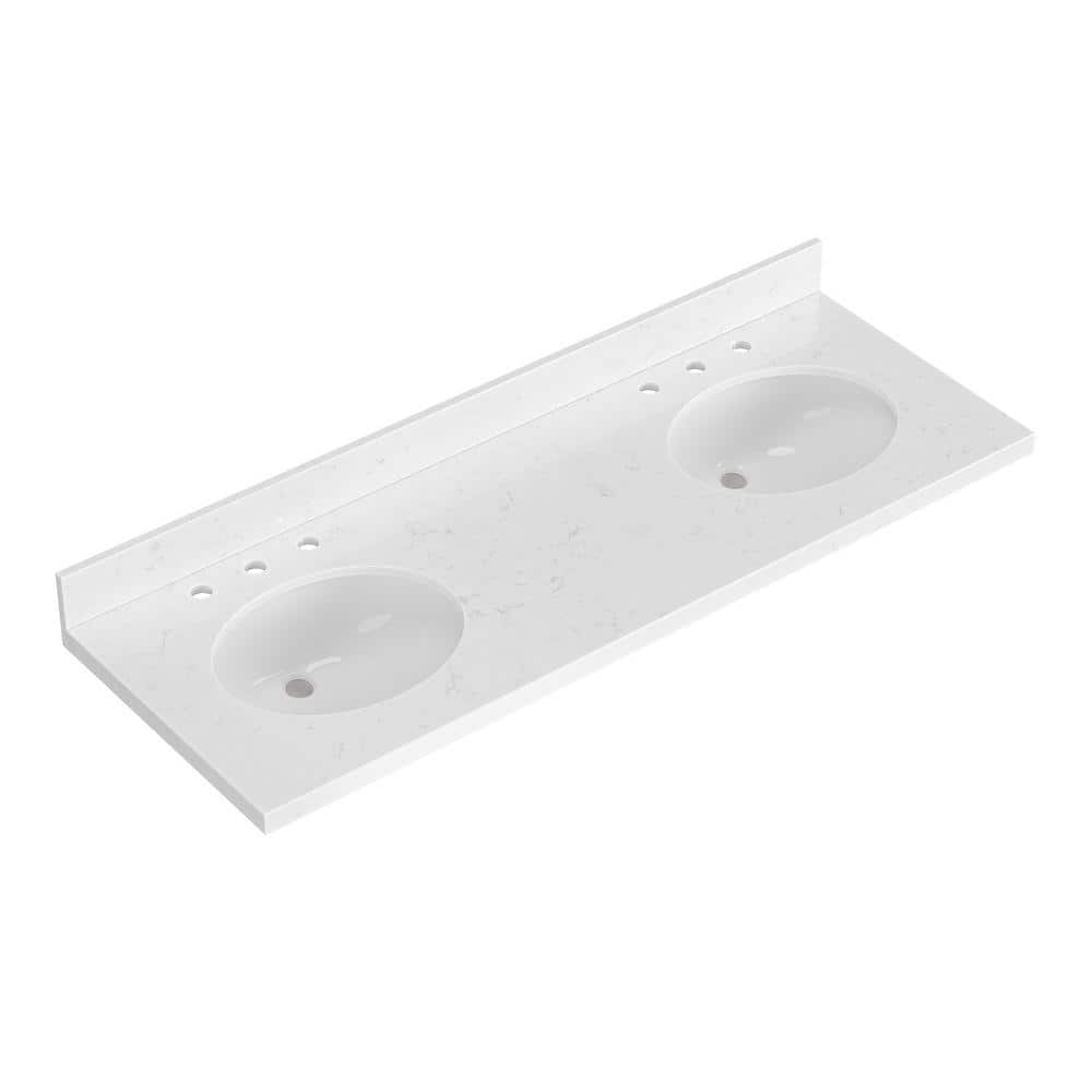 60 in. W x 22 in. D in Carrara White Quartz with 1.5 in Thick Milter Edge with Round Double Sink Vanity Top in White price history on PriceWatchPro