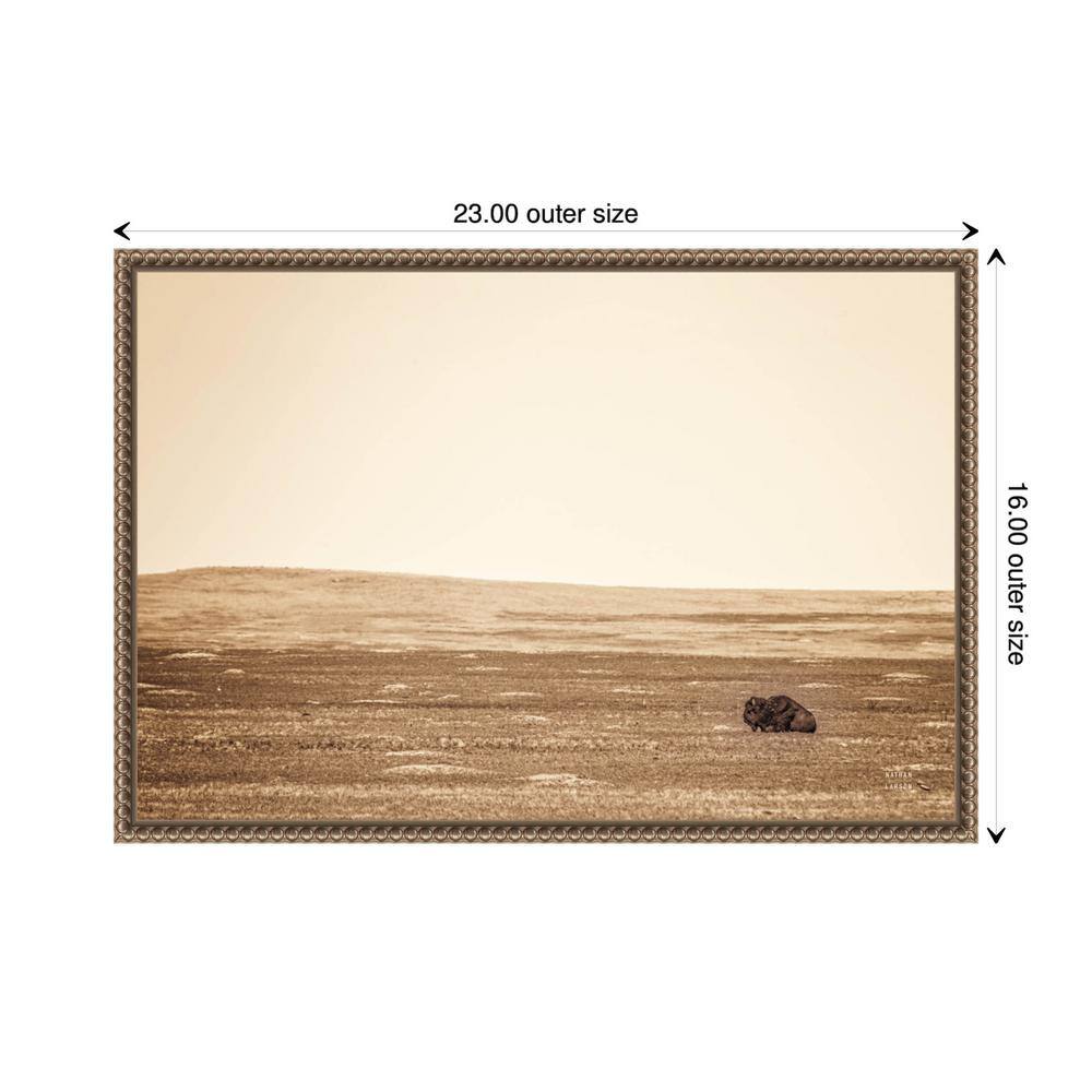 Sepia Bison Landscape Framed Canvas Wall Art 23 x 16