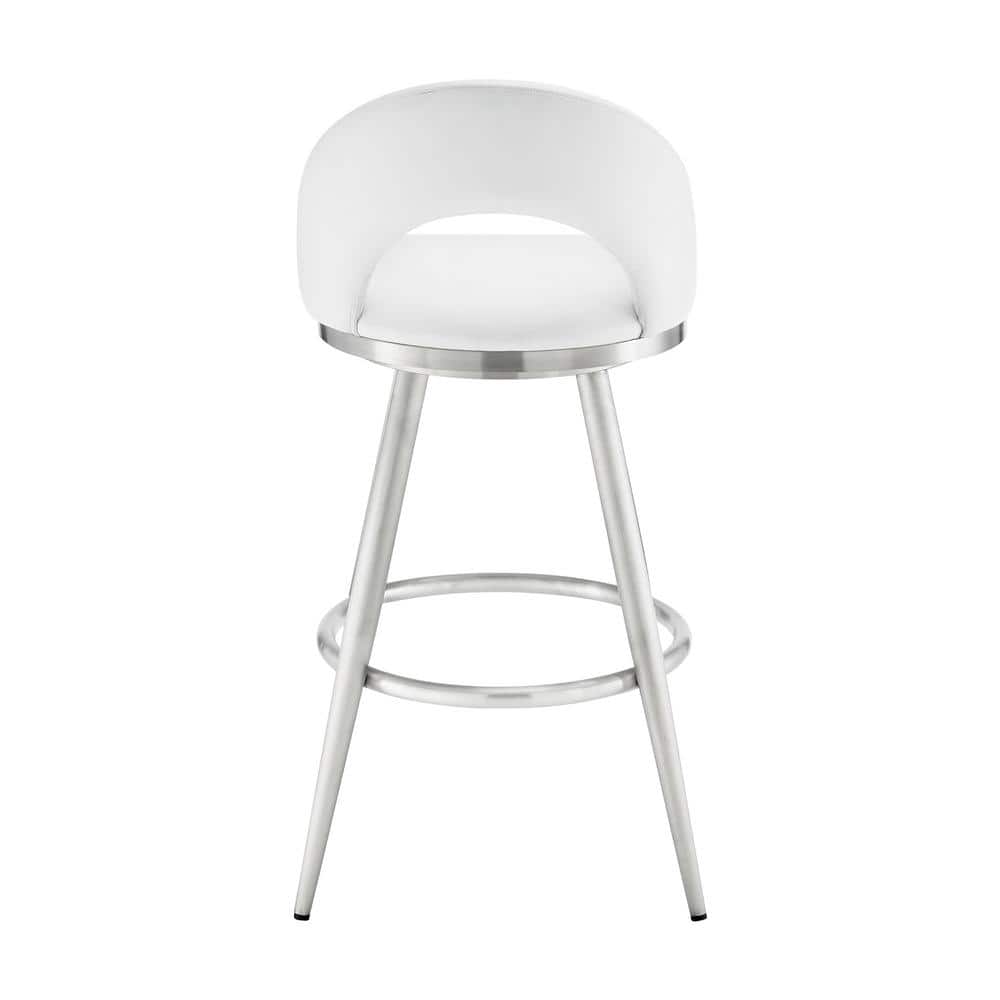 Lottech 34" White Faux Leather & Chrome Swivel Bar Stool