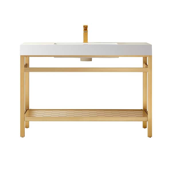 Ablitas 48 in. W x 20 in. D x 34 in. H Bath Vanity in Brushed Gold with White Composite Stone Top