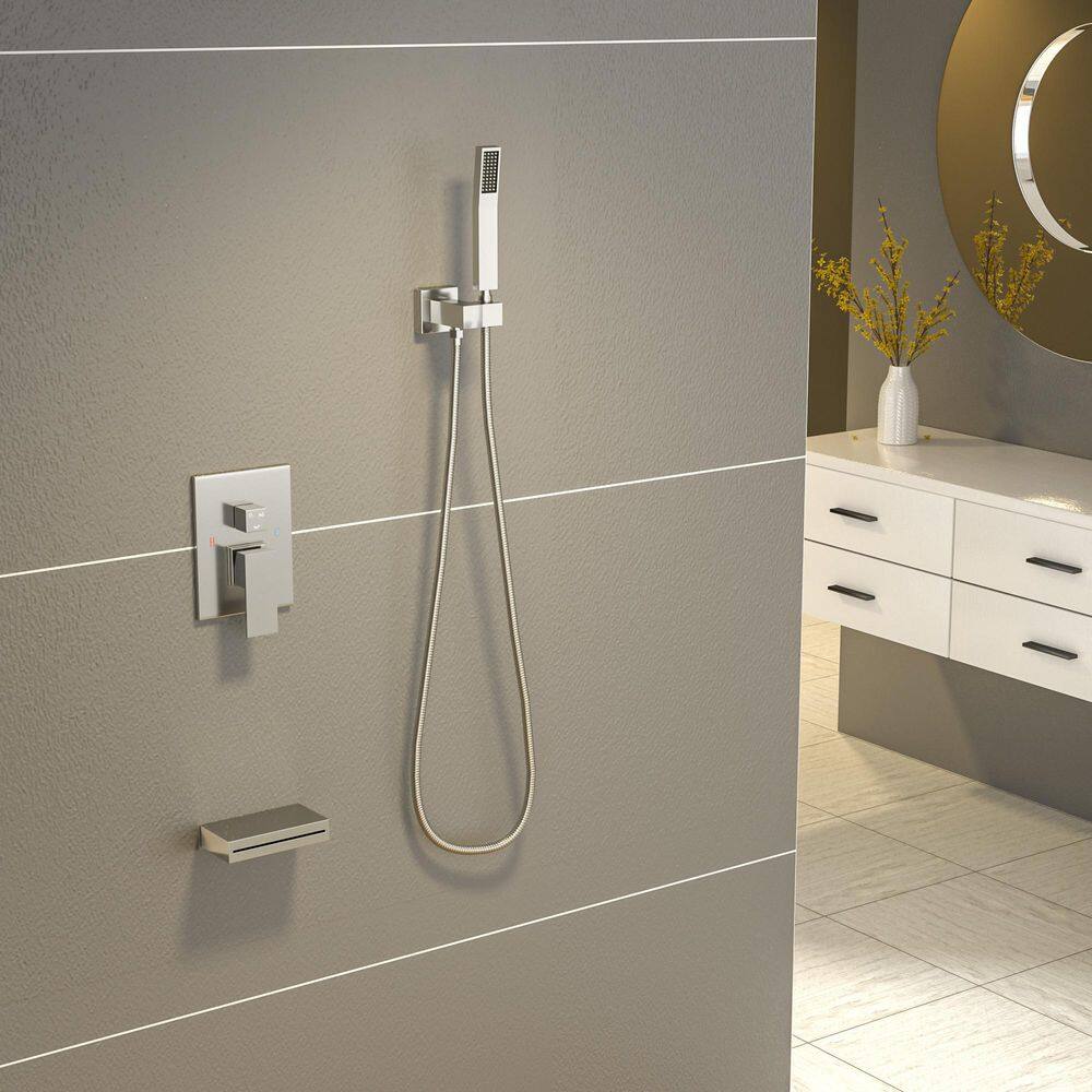 Brushed Nickel Large Square Multi-Head Wall Mounted Shower System