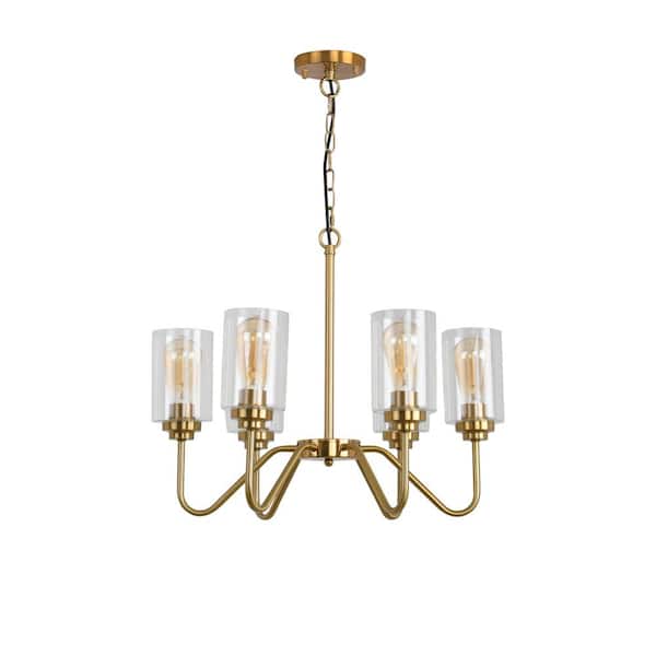 Unbranded 21.2 in. W 6-Light Modern Gold Iron Glass Bulbs Chandelier with Shade Dimmable Adjustable Height Ceiling Light