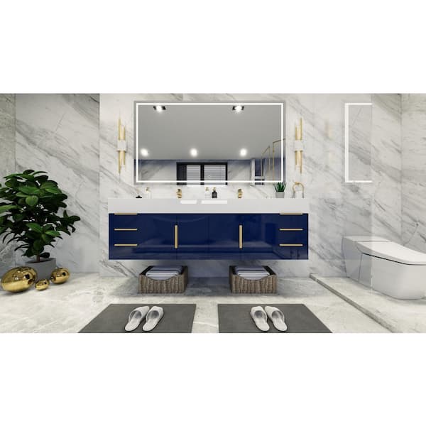 BV Better Vanity Bethany 71 in. W. x 20 in. D x 22 in. H Double Sink Floating Bath Double Vanity in Gloss Blue with White Acrylic Top