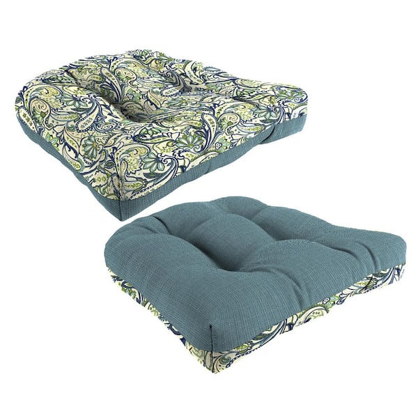 Jordan Manufacturing 19 in. L x 19 in. W x 4 in. T Square Tufted Outdoor Wicker Seat Cushion in Piper Vanilla Cream Paisley (2-Pack)