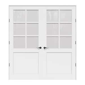 72 in. x 80 in. 6-Lite Frosted Glass Universe White Solid Core Wood Double Prehung French Door with Quick Assemble Jamb