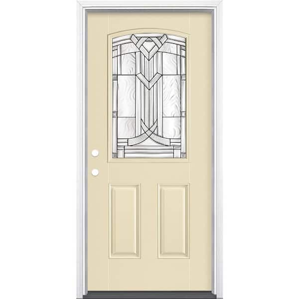 Masonite 36 in. x 80 in. Chatham Camber Top Half Lite Right-Hand Painted Smooth Fiberglass Prehung Front Door w/ Brickmold