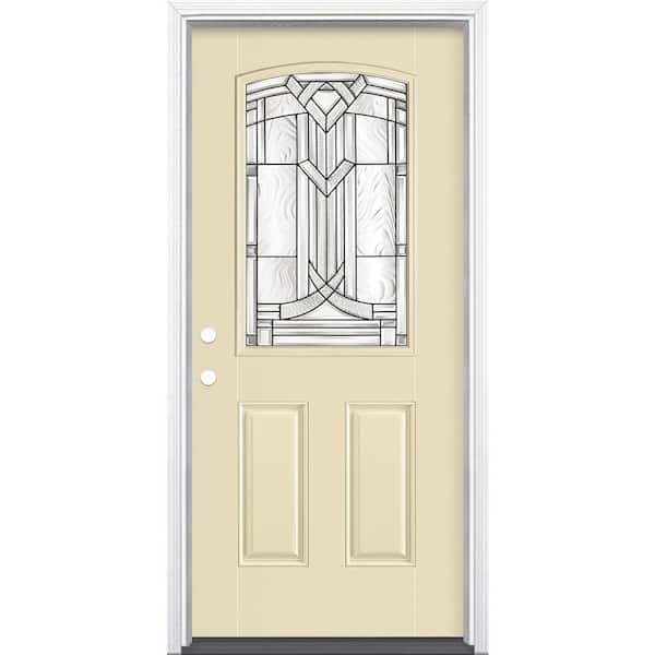 36 in. x 80 in. Chatham Camber Top Half Lite Right-Hand Painted Smooth Fiberglass Prehung Front Door w/ Brickmold