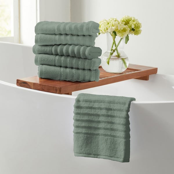 Eucalyptus Premium Cotton Ribbed Textured 6-Pack Hand Towel Set