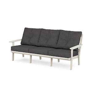 Oxford Plastic Outdoor Deep Seating Couch in Sand with Ash Charcoal Cushions