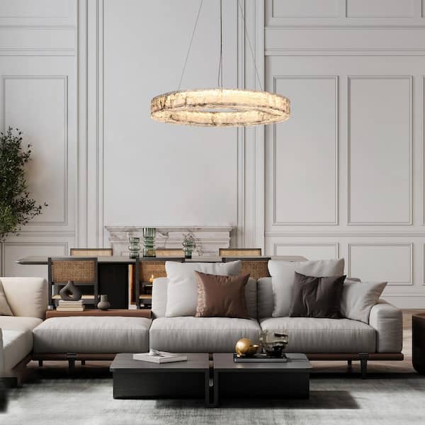 Janelreid 1-Light dimmable Integrated LED Chrome Ring Chandelier with Textured Acrylic Shade