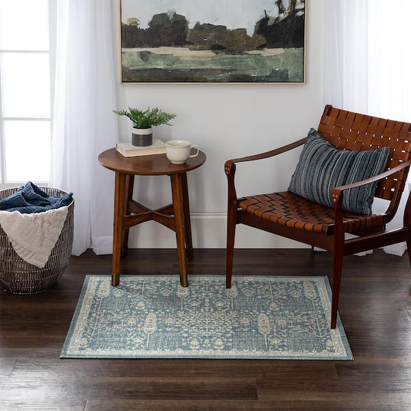 Amelia Forest Blue 2 ft. 6 in. x 3 ft. 9 in. Machine Washable Area Rug