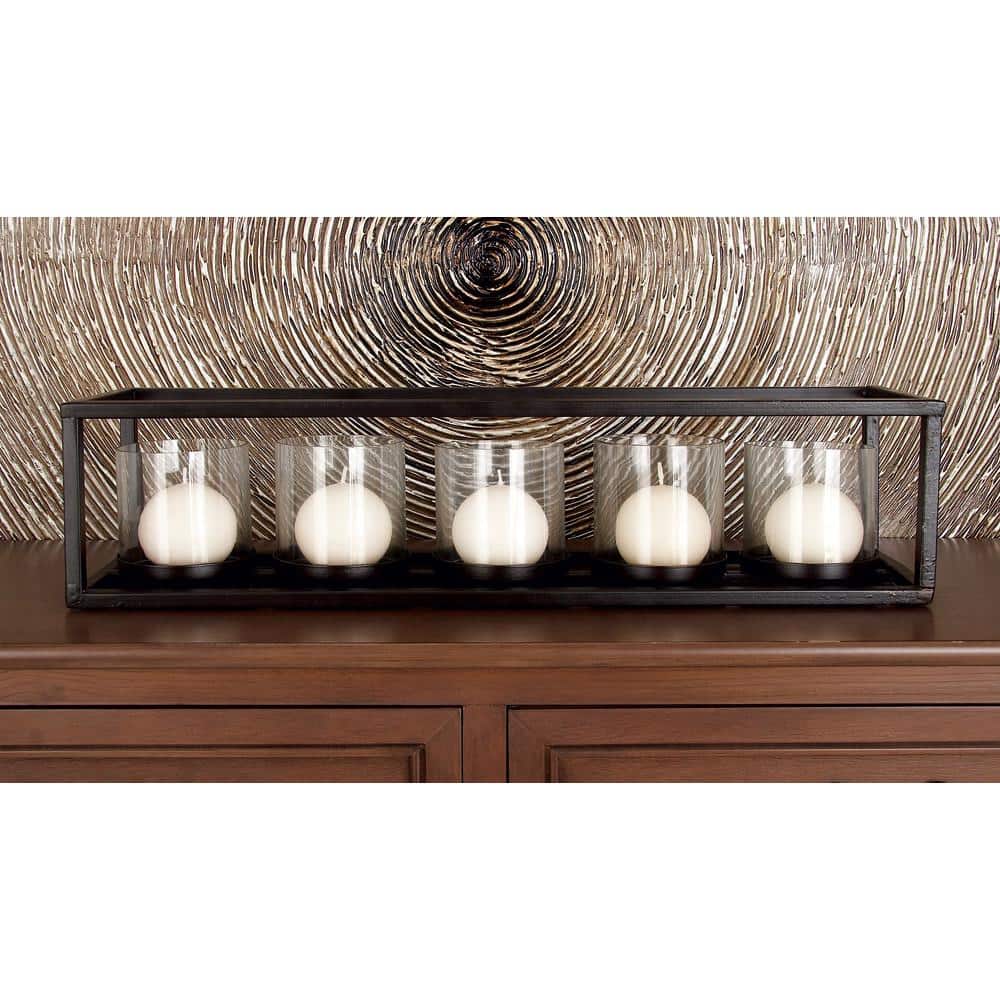 Elegant 22" Black Iron and Glass Five-Votive Candle Holder