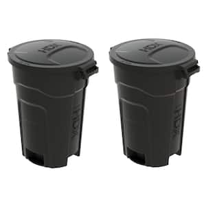 32 Gal. Black Outdoor Vented Trash Can with Domed Lid, Rounded Handles, and Reinforced Foothold (2-Pack)