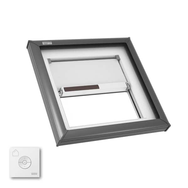 22-1/2 in. x 22-1/2 in. Fixed Curb Mount Skylight with Tempered Low-E3 Glass, White Solar Powered Room Darkening Shade