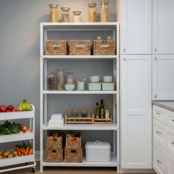 5-Tier Powder-Coated Metal Decorative Household Storage Shelving Unit in White (36 in. W x 69 in. H x 12 in. D)