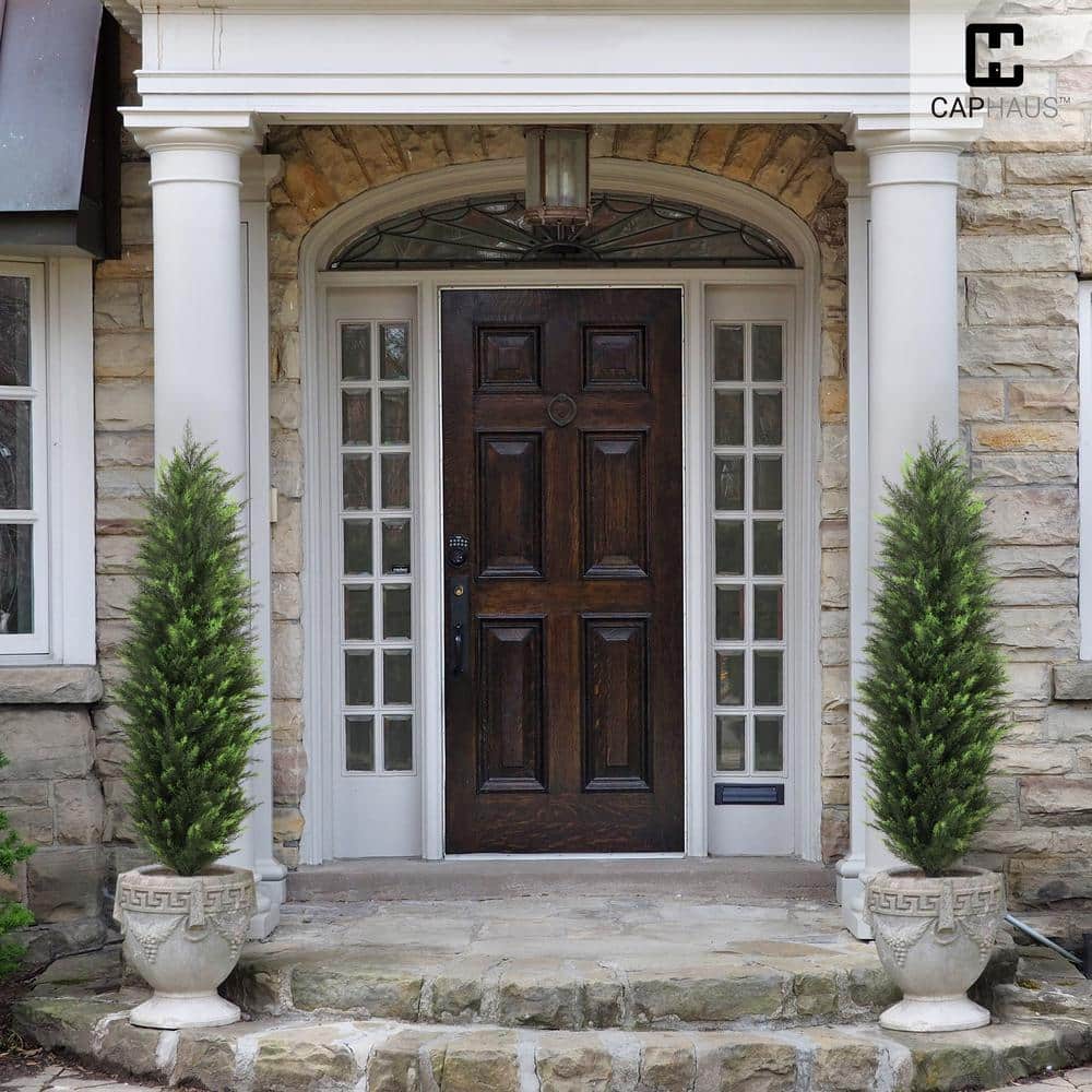 48" Green Artificial Cedar Topiary Trees in Black Plastic Pots