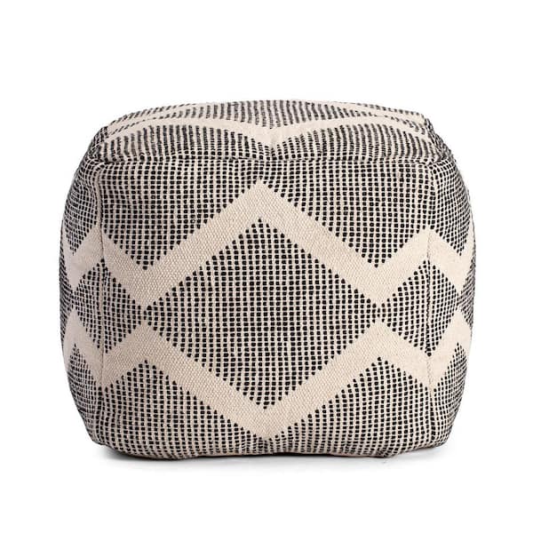 Anji Mountain Maplewood 20 in. x 20 in. x 20 in. Black and Ivory Pouf