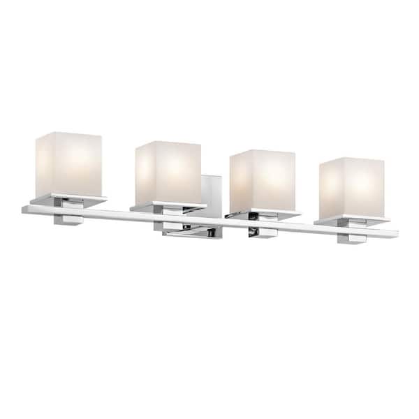 Tully 32 in. 4-Light Chrome Contemporary Bathroom Vanity Light with Etched Glass Shade