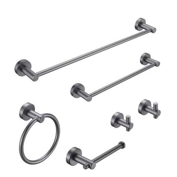 Unbranded 6-Piece Towel Bar Set in Gun Gray 24 in. Wall Mounted Bathroom Hardware Set Thicken Space Aluminum
