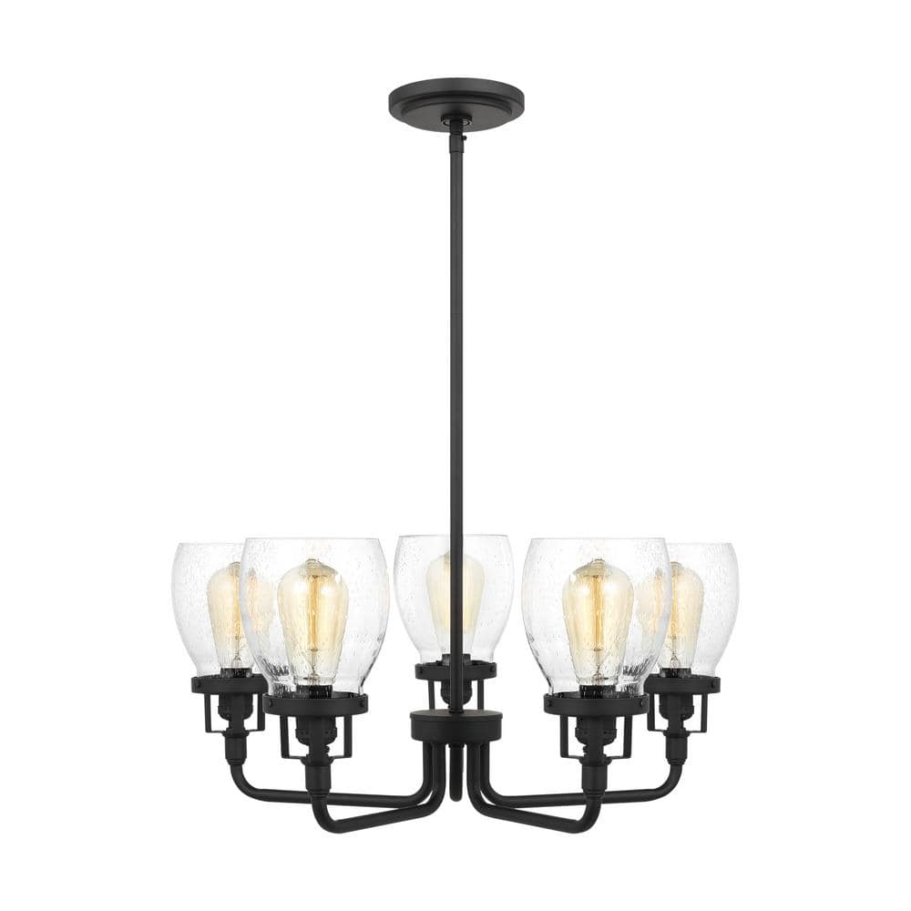 Midnight Black 5-Light Chandelier with Clear Seeded Glass